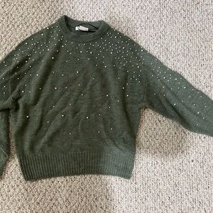 H&M women green sweater with pearls size M